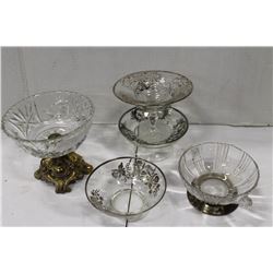 SILVER OVERLAY CRYSTAL PEDESTLE DISHES