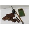 Image 1 : LOT OF COLLECTIBLE ITEMS HOLSTERS AND LETTER STAMP AND