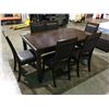 Image 2 : 6 PIECE DINING TABLE SET - TABLE WITH 4 CHOCOLATE BROWN LEATHER UPHOLSTERED CHAIRS & 1 BENCH SEAT