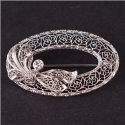 Vintage Brooch in White 14k Gold with diamond