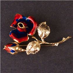 Ladies Enamelled Flowers Brooch in Yellow 18K Gold