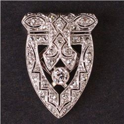 Vintage Ladies Brooch in White 18K Gold with Diamonds