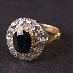 Vintage Ladies Ring in Yellow 18K Gold with Diamonds and Sapphire