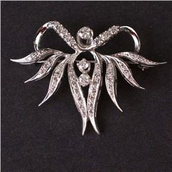Vintage Ladies Brooch in White 14K Gold with Diamonds