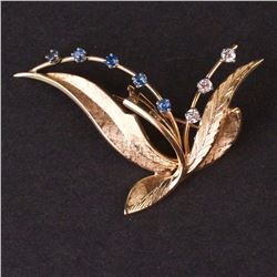 Brooch in Yellow 14K Gold with Diamonds and Sapphires