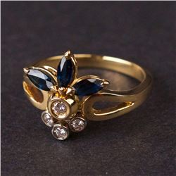 Ladies Ring in Yellow 18K Gold with Diamonds and Sapphires