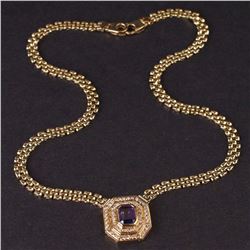 Ladies Necklace in Yellow 14K Gold with Diamonds and Topaz
