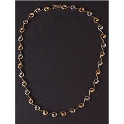 Ladies Necklace in White and Yellow 14K Gold with Diamonds