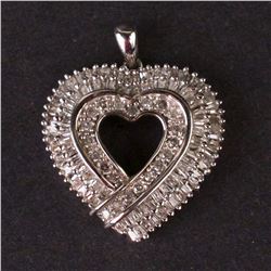 Ladies Heart Pendant in White 10K Gold with Diamonds