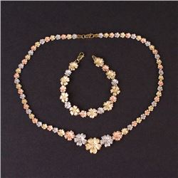 Necklace and Bracelet Set in Yellow, White and Rose 10K Gold