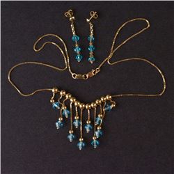 Ladies Necklace and Earrings Set in Yellow 14K Gold with Synthetic Stones