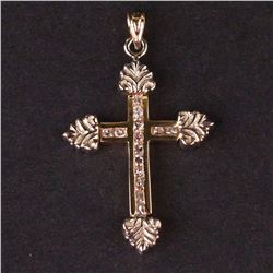 Ladies Cross Pendant in Yellow 14K Gold with Diamonds
