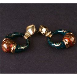 Ladies Enamelled Earrings in Yellow 18K Gold and Silver