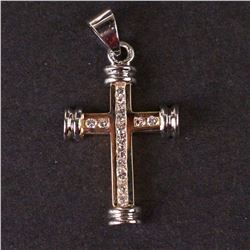 Ladies Cross Pendant in Yellow and White 14K Gold with Diamonds