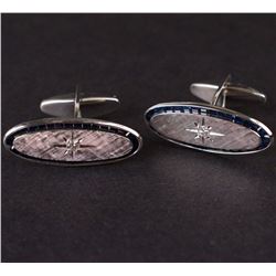 Men's "Lucien Picard" Cufflinks in White 14K Gold with Sapphires and Diamonds