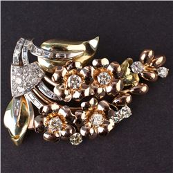 Ladies Flower Brooch in Yellow, White and Pink 18K Gold with Diamonds
