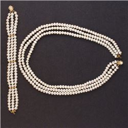 Ladies Bracelet and Necklace Set with Yellow 14K Gold Clasps