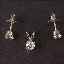 Ladies Pendant and Earrings Set in White 14K Gold with Diamonds