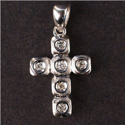Unisex Cross Pendant in White 10K Gold with Diamonds