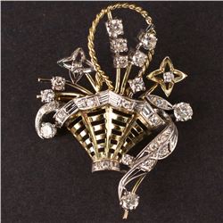 Ladies Brooch in Yellow 14K and White 18K Gold with Diamonds