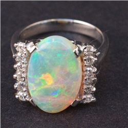 Ladies Ring in White 14K Gold with Opal and Diamonds
