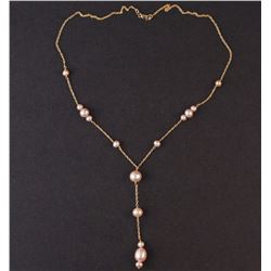 Ladies Necklace in Yellow 14K Gold with Pearls