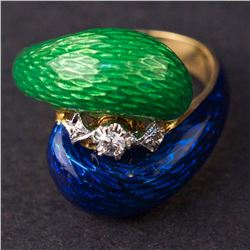 Ladies Enamel Ring in Yellow 18K Gold with Diamond