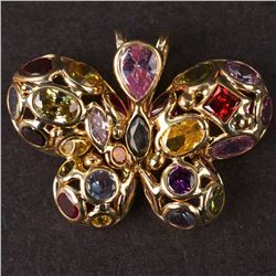 Ladies Butterfly Pendant in Yellow 14K Gold with Synthetic Stones