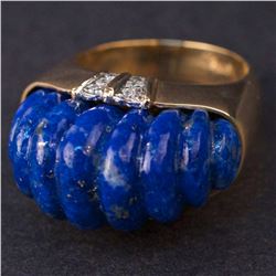 Ladies Ring in Yellow 14K Gold with Lapis Lazuli and Diamonds