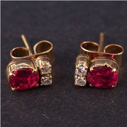 Ladies Earrings in Yellow 10K Gold with Rubies and Diamonds
