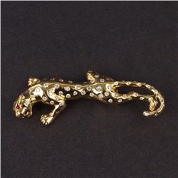 Ladies "Panther Design" Brooch in Yellow 18K Gold with Diamonds and Rubies