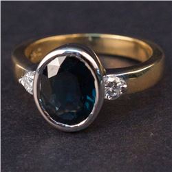 Ladies Ring in Yellow 14K Gold with Sapphire and Diamonds