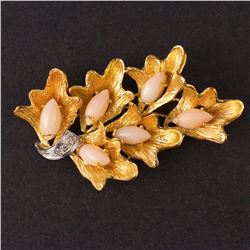 Ladies Brooch in Yellow 18K  gold with diamonds and glass stones marquise
