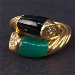 Ladies Ring in Yellow 18K Gold with Quartz, Onyx and Diamonds