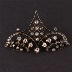 Vintage Brooch in Yellow 10K Gold and Silver with Diamonds