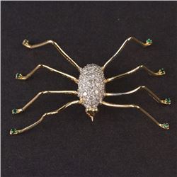 Ladies "Spider Design" Brooch in Yellow 14K Gold with Emeralds and Diamonds