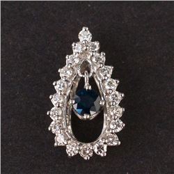 Ladies Pendant in White 14K Gold with Sapphire and Diamonds
