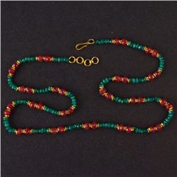 Emerald Beads Necklace with Yellow 22K Gold Clasp
