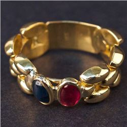 Ladies Ring in Yellow 18K Gold with Ruby and Sapphire