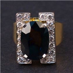Ladies Ring in Yellow 18K Gold with Sapphire and Diamonds