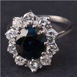 Ladies Ring in White 18K Gold with Sapphire and Diamonds