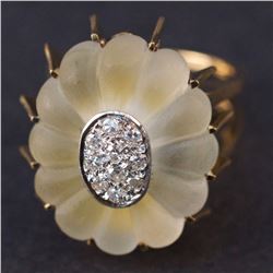 Ladies Ring in Yellow 14K Gold with Diamonds and Quartz