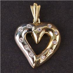 Ladies "Heart" Pendant in Yellow and White 10K Gold with Diamonds