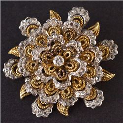 Vintage Brooch in Yellow and White 18K Gold with Diamonds