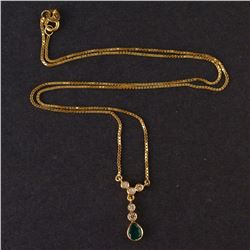 Ladies Necklace in Yellow 18K Gold with Emerald and Diamonds