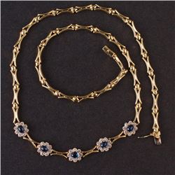 Ladies Necklace in Yellow and White 14K Gold with Diamonds and Sapphires
