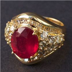 Ladies Ruby Ring in Yellow 18K Gold with Diamonds and Ruby