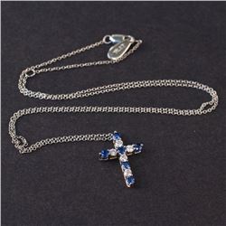 Ladies "Cross" Pendant with Chain in Platinum with Diamonds and Sapphires