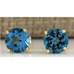 3.00 CTW Natural Blue Topaz Earrings 14k Solid Yellow Gold
