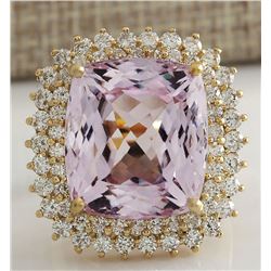 21.94CTW Natural Kunzite And Diamond Ring 14K Solid Yellow Gold
